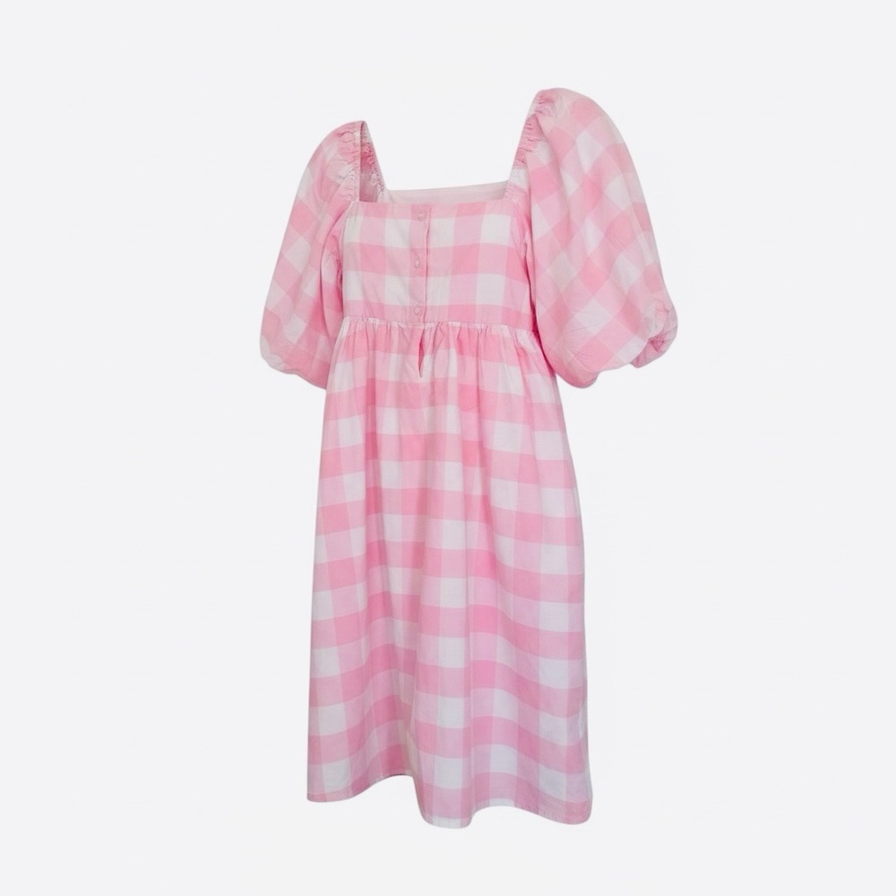 Janie and Jack Pink Gingham Dress | Puff Sleeve | 100% Cotton - Picture 2 of 2